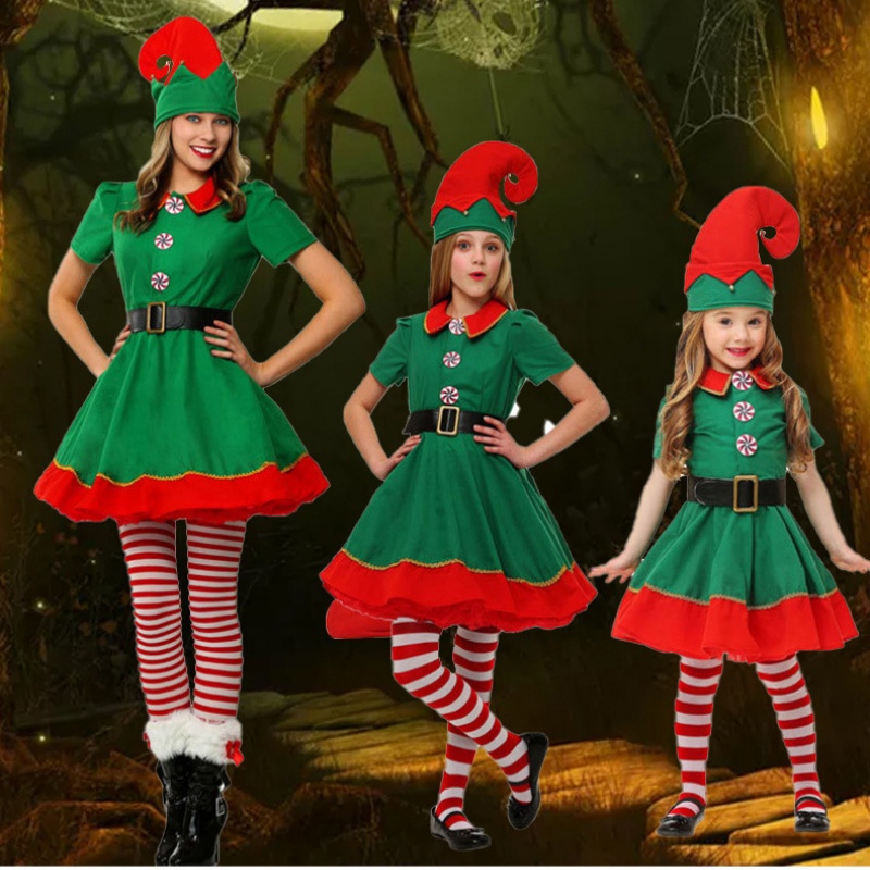 Christmas Elf Costume For Child to Adult Santa Claus Cosplay Costume